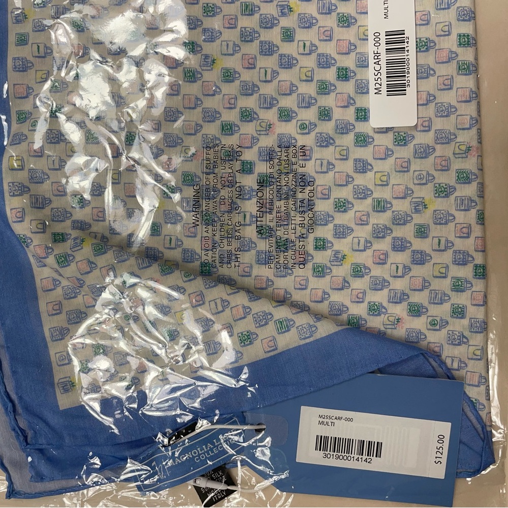 Blue and White Patterned Scarf